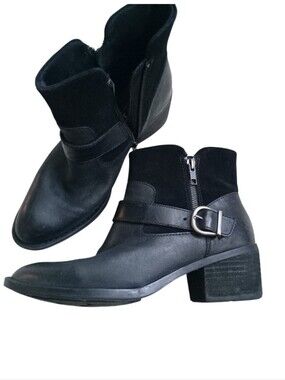 Born Black Leather Ankle Boots with Buckle Strap Size9